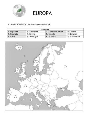 Europako mapa fisiko eta politikoa