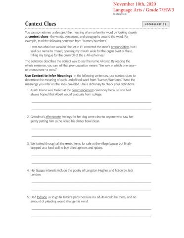 Names nombres context clues