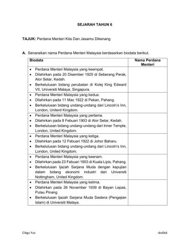 Perdana Menteri Kita Dan Jasamu Dikenang