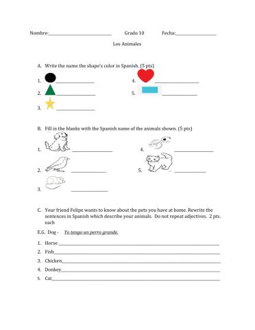 Los Animales y descripciones