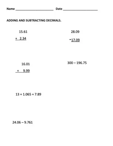 Adding and Subtracting Decimals