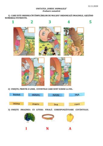 Evaluare sumativă - Unitatea „Iubesc animalele”