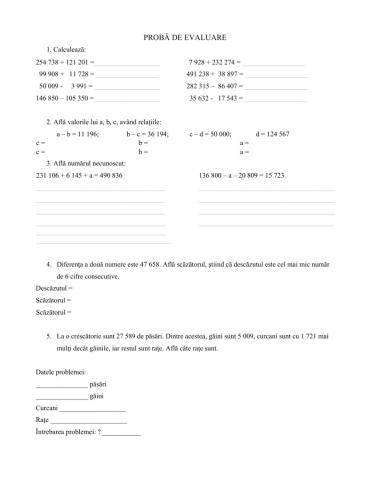 Adunarea si scaderea nr. nat. mai mici decat 1000000