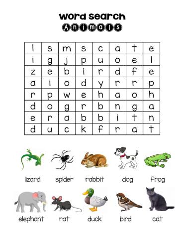 Animals word search