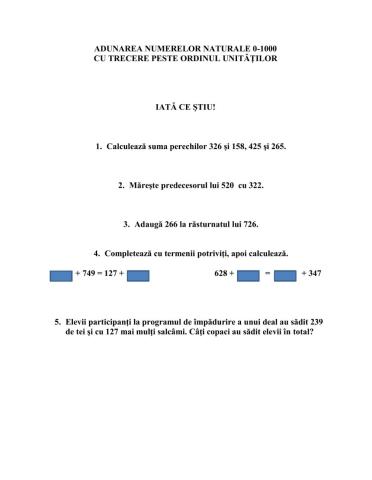 Adunarea 0-1000 cu trecere peste ordinul unitatilor