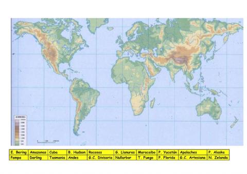 Mapa Mundi físico: América y Australia