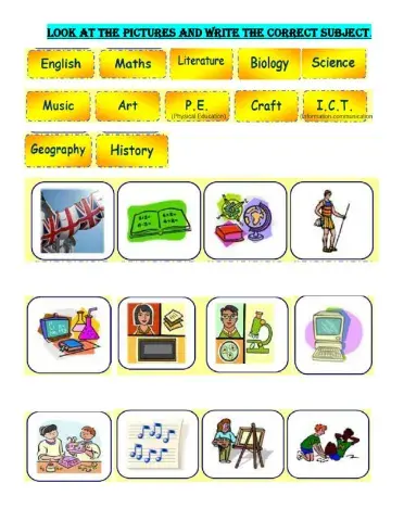 Look at the picture and write the correct subject