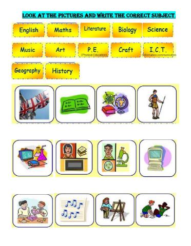 Look at the picture and write the correct subject