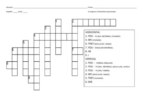 Crucigrama - Pronombres personales