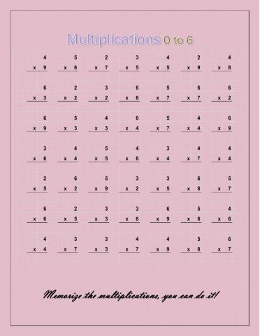 Multiplications 0 to 6