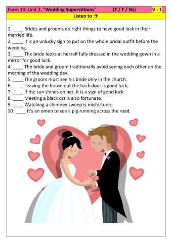 Form 10. Unit 2. -Wedding Superstitions-  V - 1