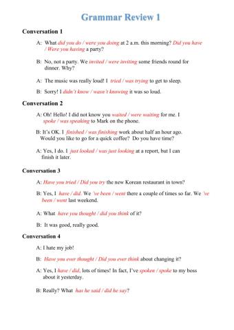 Grammar Review 1 - Past Forms