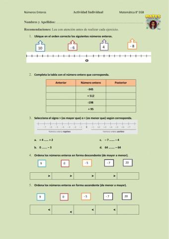 Orden de números enteros