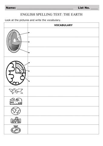 Spelling Test: The Earth