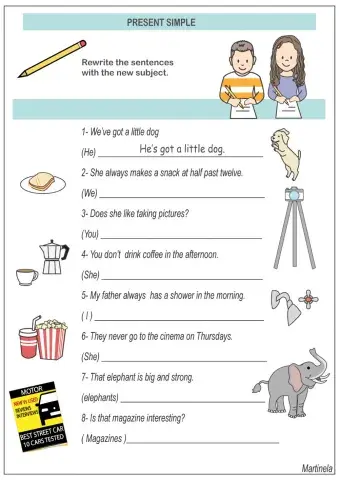 Present simple - rewrite sentences