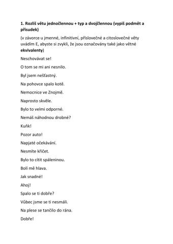 Jednočlenné věty 2