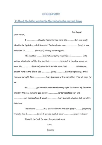 Holidays-Verb tenses and vocabulary