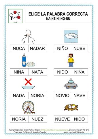 Elige la palabra correcta. NA NE NI NO NU