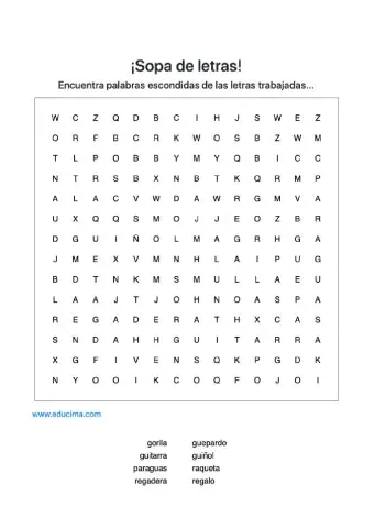 Sopa de letras G y Gu