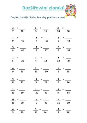 Zlomky- rozšiřování zlomků