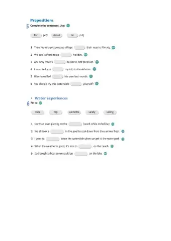 Prepositions and Water expriences