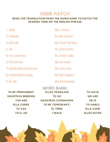 Verb Conjugation Drag and Drop