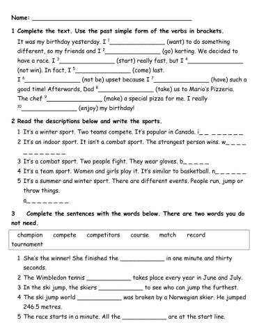 Past Simple - Past Continuous - Sports Vocabulary