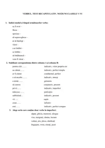 EVALUARE VERBUL. CLASA  aVII-a