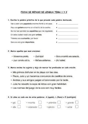 Repaso de lengua tema 1 y 2