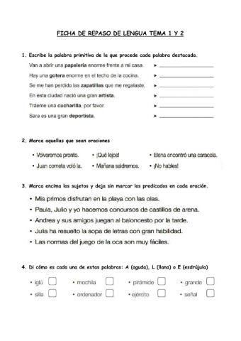 Repaso de lengua tema 1 y 2