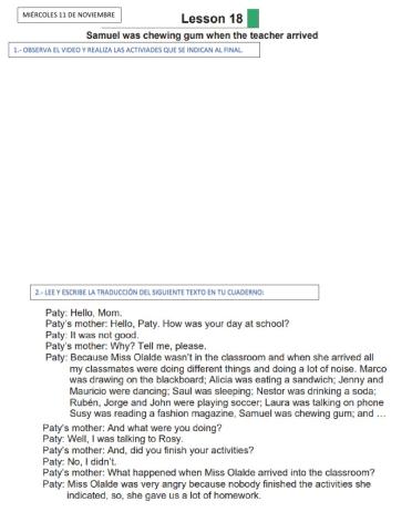 Inglés lesson 18 miercoles 11 de noviembre