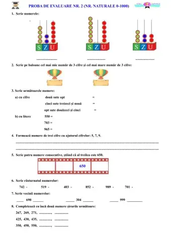 Numerele naturale 0 -1000