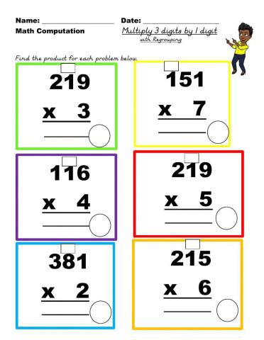 Multiply 3 digit by 1 digit  regrouping