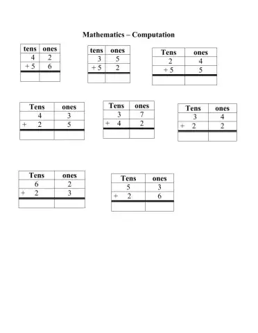 Mathematics Addition with no regrouping