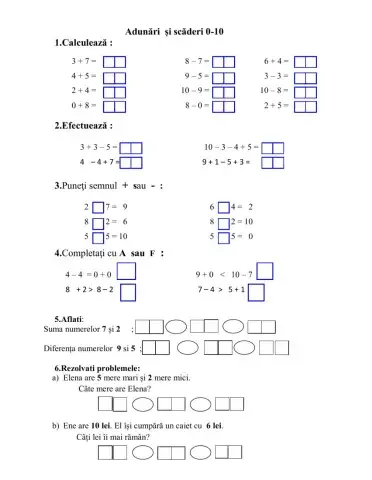 Adunări și scăderi 0-10