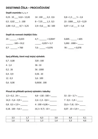 Desetinná čísla - procvičování