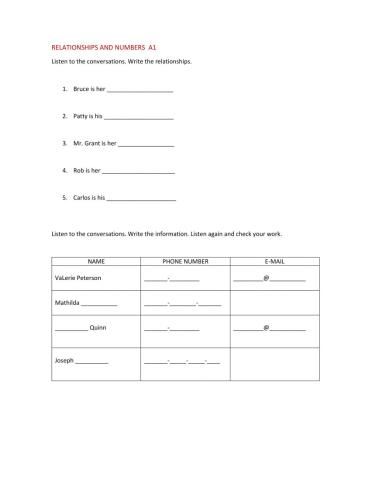 Relationships and numbers. Listening