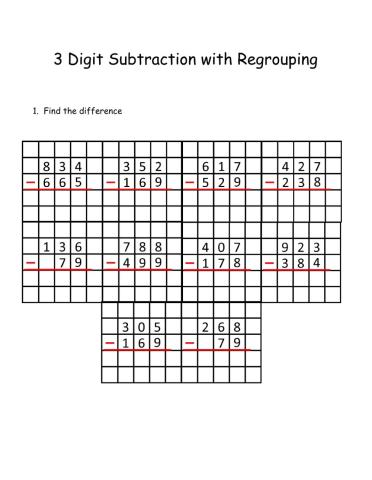 3 Digit Subtraction with Regrouping