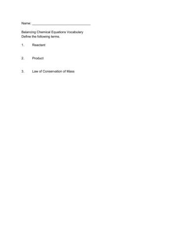 Balancing Chemical Equations Vocabulary