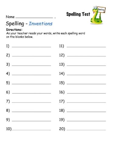 Inventions Spelling Test
