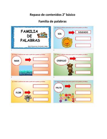 Repaso contenidos familia de palabras, palabras compuestas, aumentativos y diminutivos.