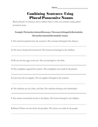 Combining Sentences Using Plural Possessive Nouns