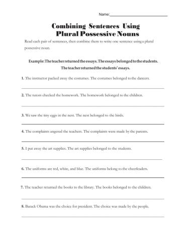 Combining Sentences Using Plural Possessive Nouns