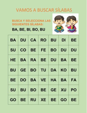 Buscando silabas con la letra B