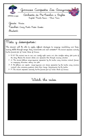 English - Third Term Final Exam  Kinder