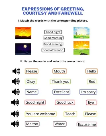 Expressions of greeting, courtesy and farewell