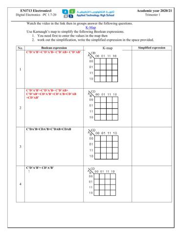 K-Map worksheet 16 entries