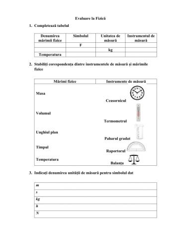 Evaluare la Fizică