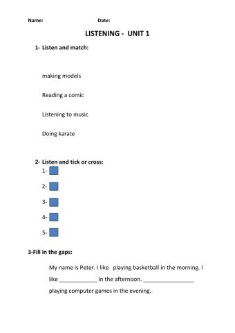 Listening Unit 1 -Hobbies (Grade 4)