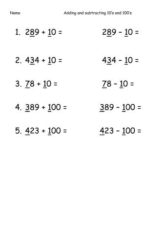 Adding and subtracting 10's and 100's
